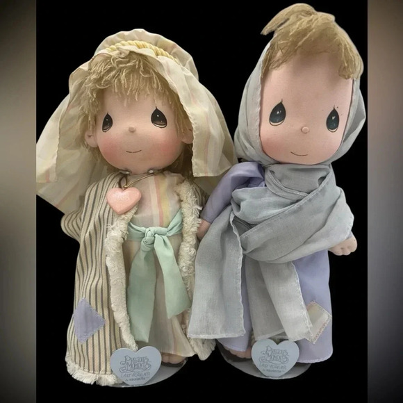 Vintage Precious Moments Mary & Joseph Applause Nativity Dolls Doll Stand GUC - Picture 1 of 15
